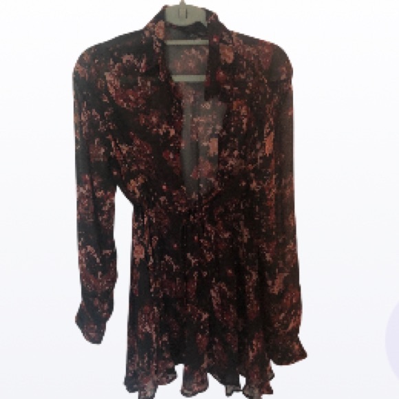 Zara Tops - Zara Black and Red Ruffled Tie Front Blouse